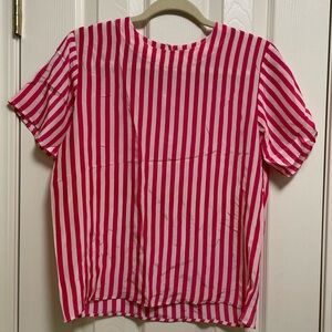 Vintage Anne and Frank 100% silk fstripe pink and white short sleeve top M